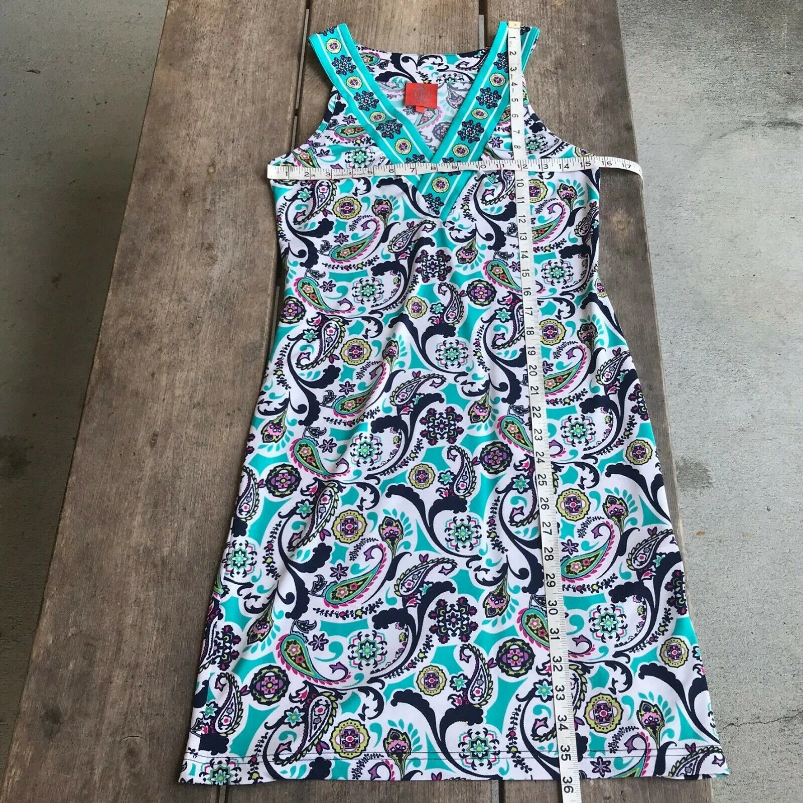 Tracy Negoshian Womens Dress‎ Size XS Teal White Print Tank Bright Bold Preppy - Image 5