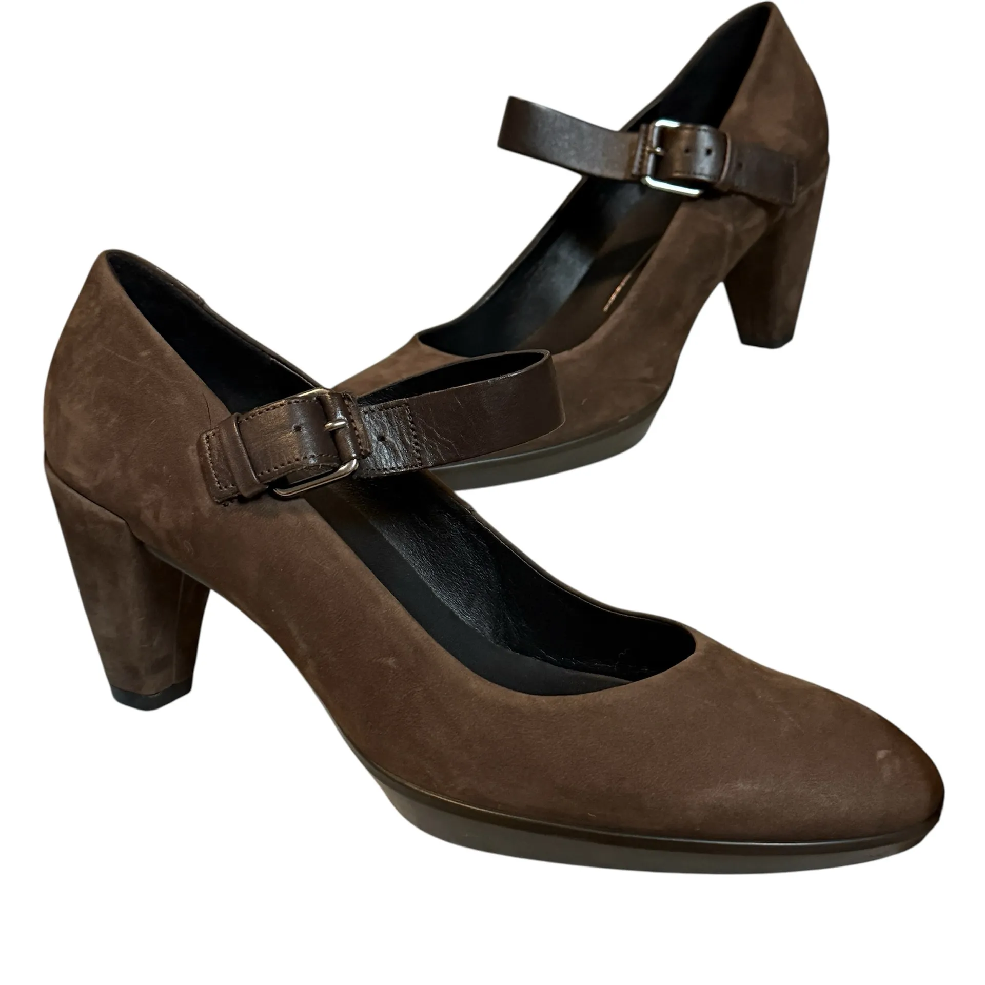 NWOB Plateau Mary Jane Pump Brown Suede Cone Heels Size 9 US 40 EURO  - Image 2