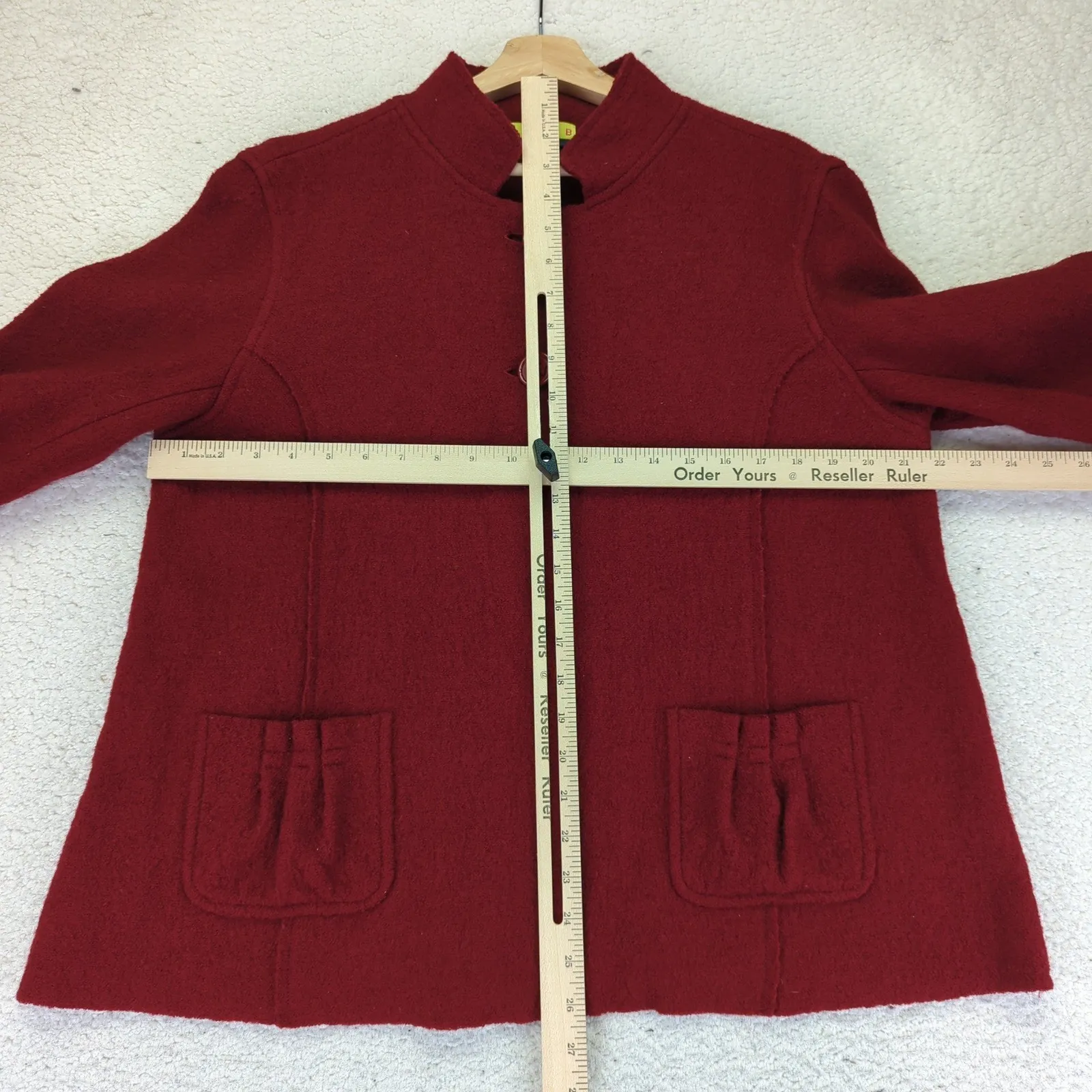 Ashley B Bernardo Women's Red Wool Blend Bell Sleeve‎ Button Front Jacket L Size L - Image 9