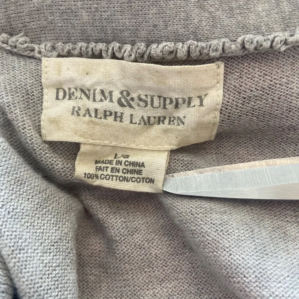 Ralph Lauren Denim & Supply Grey Button Ruffle Front Cardigan Sz Large - Image 7