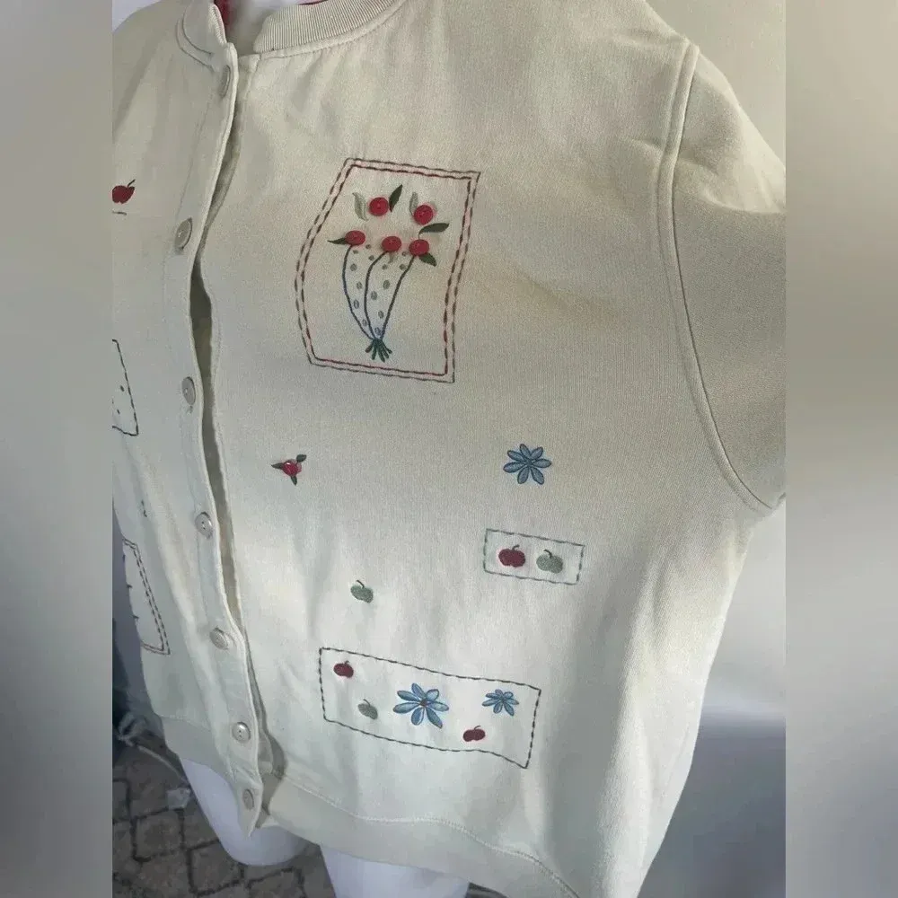 Vintage Grandma style Extra Shenanigans‎ Button Front Embroidered Apples 2X 0186 Red - Image 3