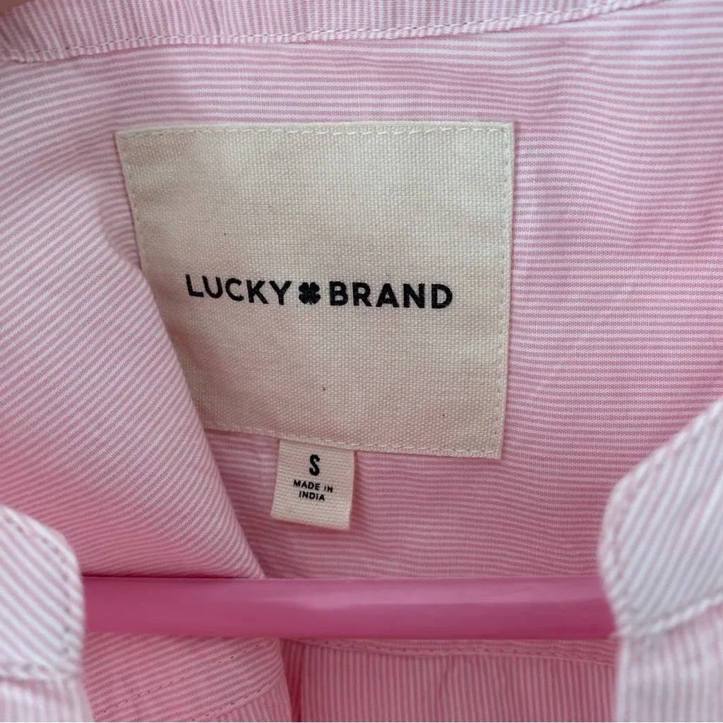 Lucky Brand NWTs Pink Stripe Poplin Lace-Up Blouse Top size small - Image 11