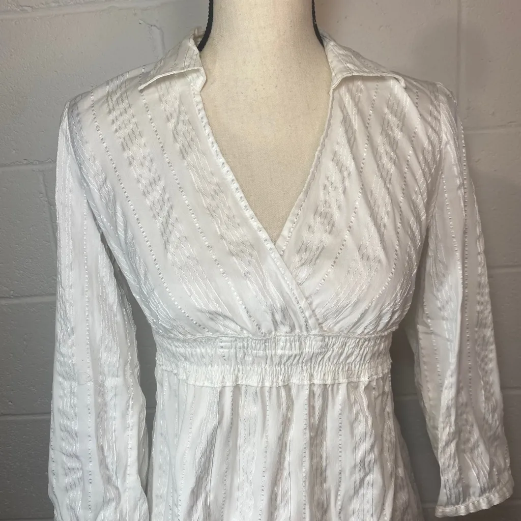 Motherhood Maternity White V Neck Faux Wrap 3/4 Length Sleeve Blouse - Image 2