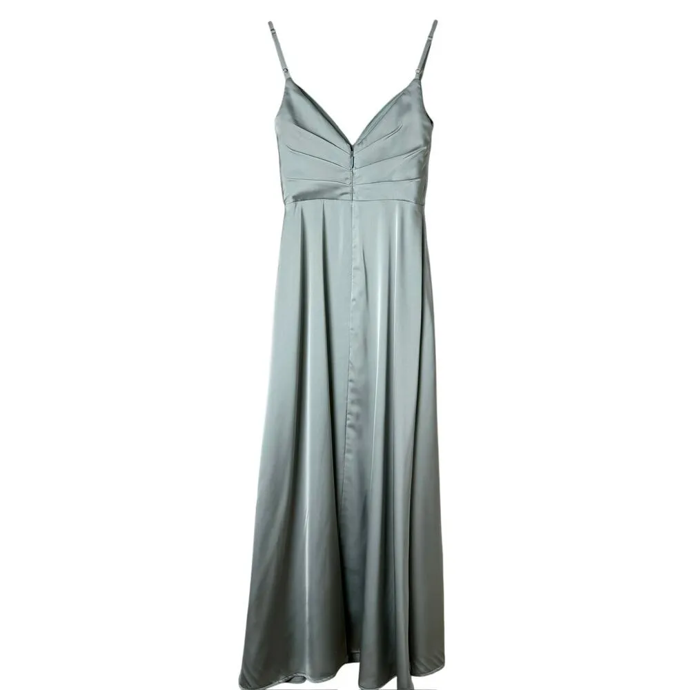 Azazie Calissa Mist A-Line V-Neck Pleated Stretch Satin Dress Bridesmaid Gown A0 - Image 9