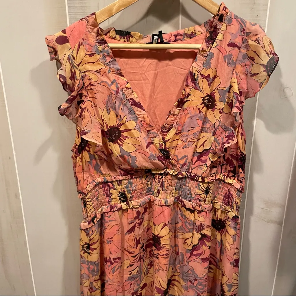 Beautiful fairy floral blush smocked waist silk ruffle dress Paige midi maxi - Image 9