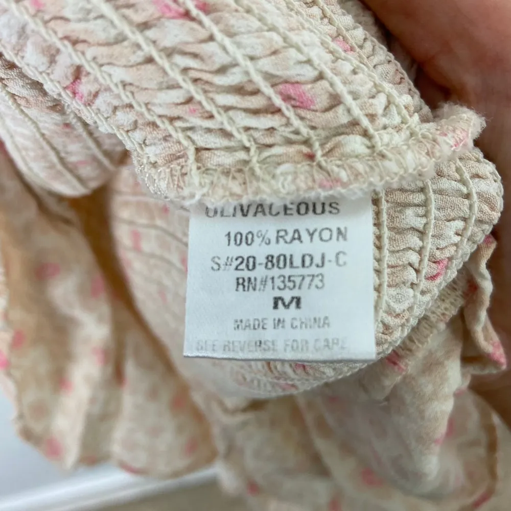 Blakely Dress Smocked V-neck Pink Floral Ruffle Mini Dress Medium - Image 11