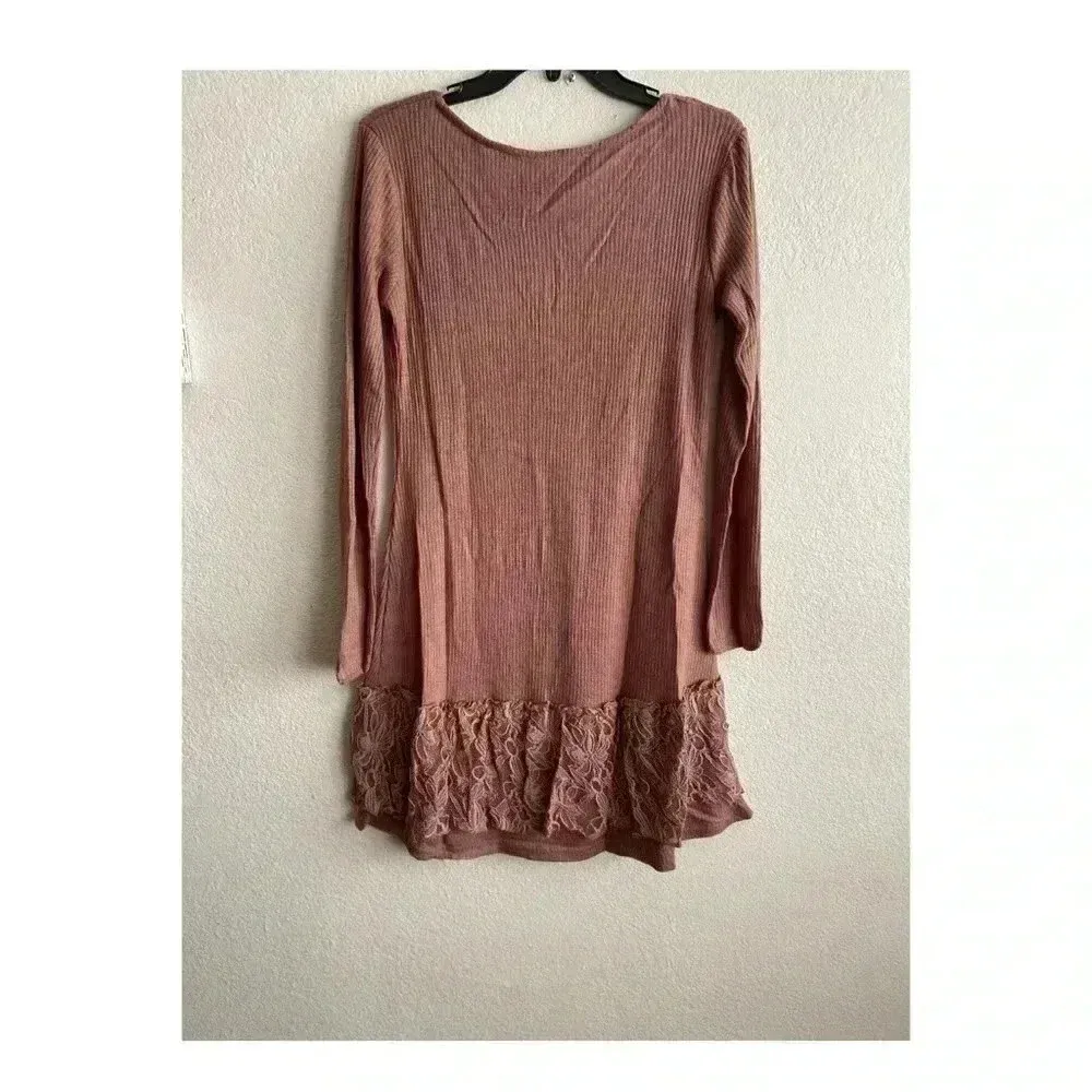 🆕Pretty Angel Mauve Lace Linen-Blend Empire-Waist
Dress S🆕 - Image 5