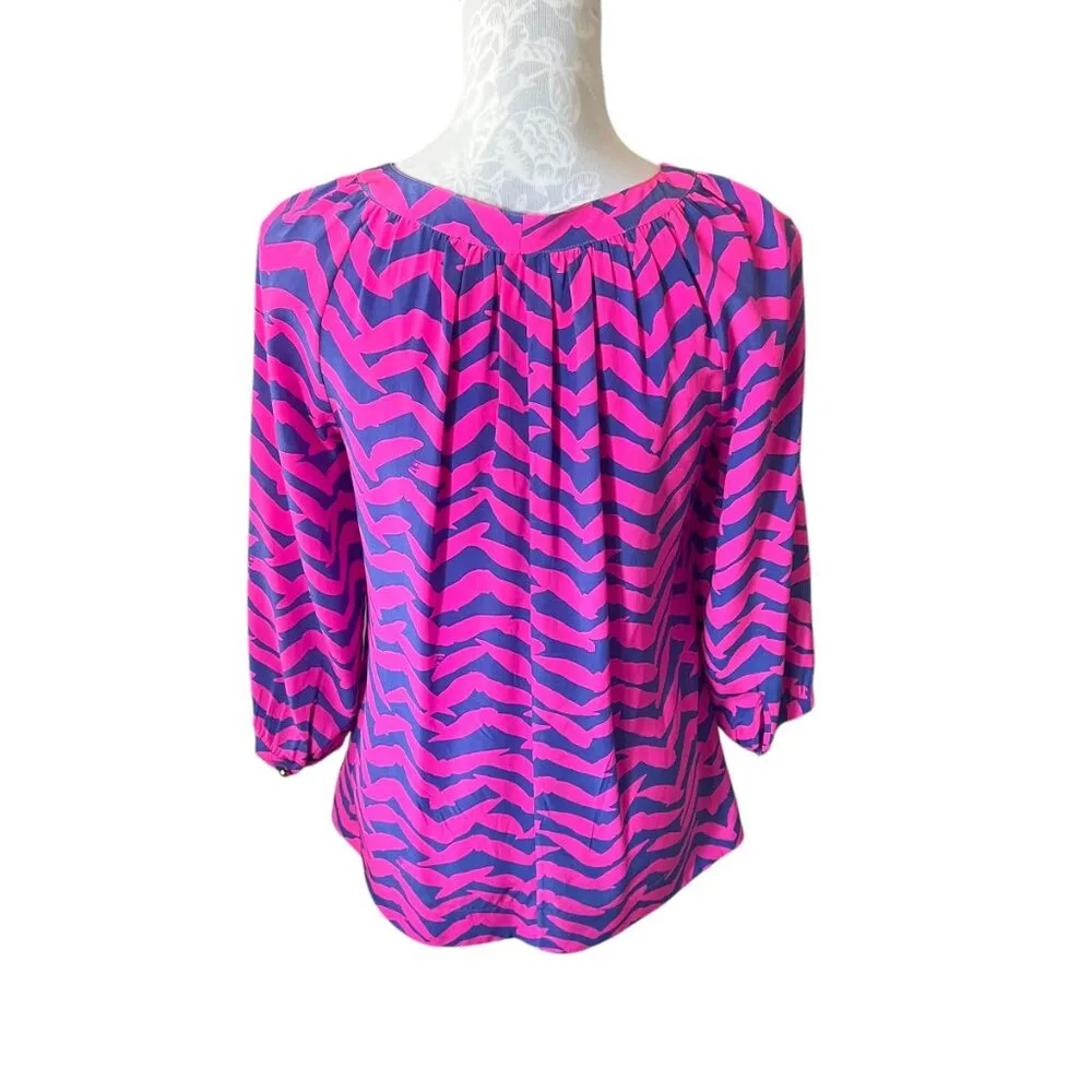 Lilly Pulitzer Moxy Silk Blouse Shirt Top Womens Pink Blue Small Long Sleeve - Image 3