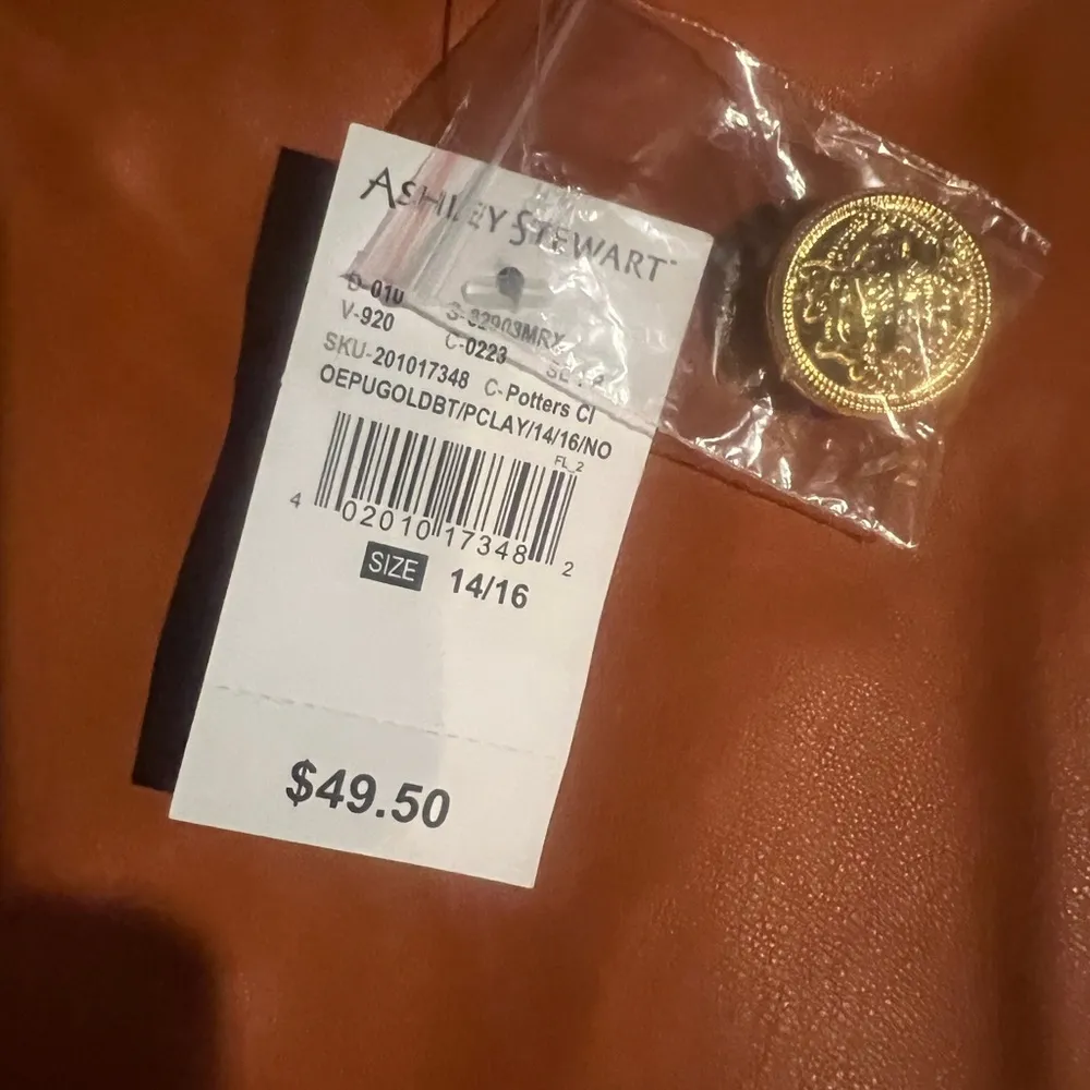 Ashley Stewart Burnt Orange/Brown Faux Leather Overall Dress. Gold buttons.14/16 - Image 3