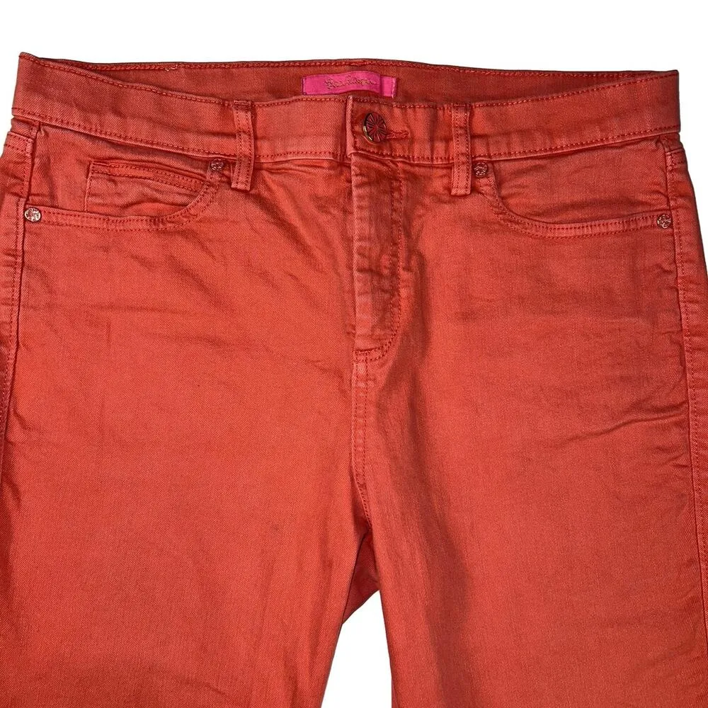 Lilly Pulitzer Coral Straight Leg Jeans 5 Pocket 28” Inseam Size 12 - Image 2