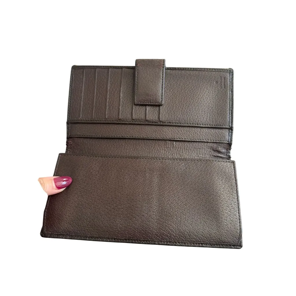 GUCCI Brown Leather Canvas Logo Long Wallet - Image 6