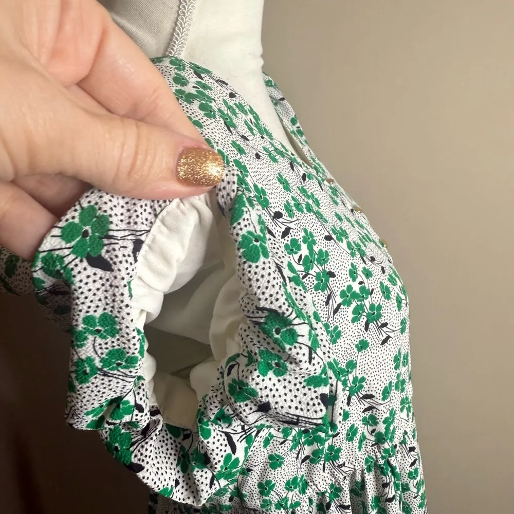 LOFT Green and White Floral Dress size 00p - Image 8