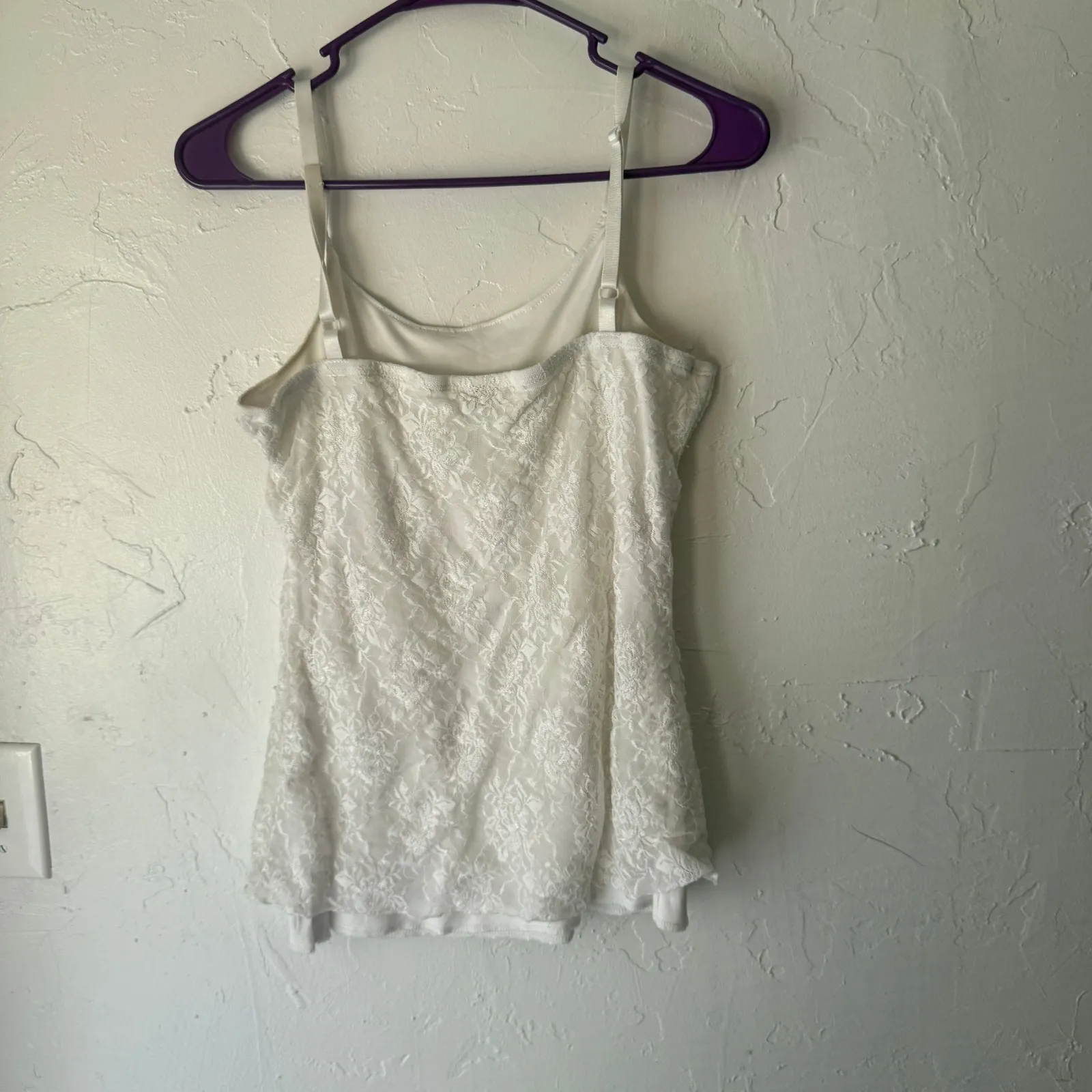 Maurices White Lace Cami Tank Top M Floral‎ Lined Y2K Coquette Layering Stretchy - Image 6