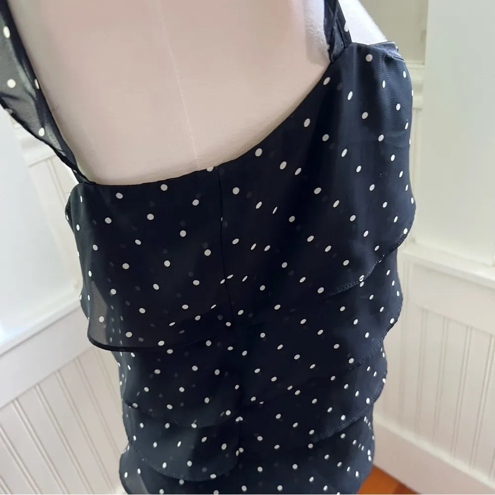 ZARA Basic Black Polka Dot Ruffle Chiffon Top - Size L Romantic Coquette - Image 9