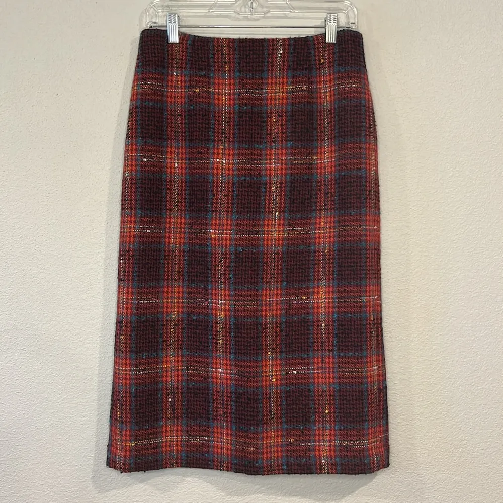 Halogen  Avondale red plaid wool blend skirt lined 8 - Image 2