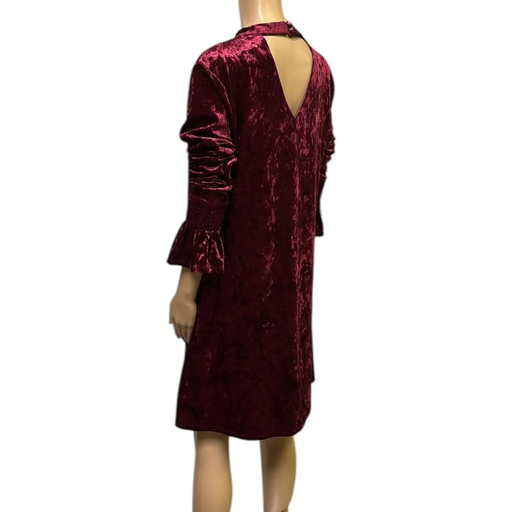 Marc Bouwer Unlimited Burgundy Crushed Velvet Bell Sleeve Keyhole Dress Womens M Red Size M - Image 9
