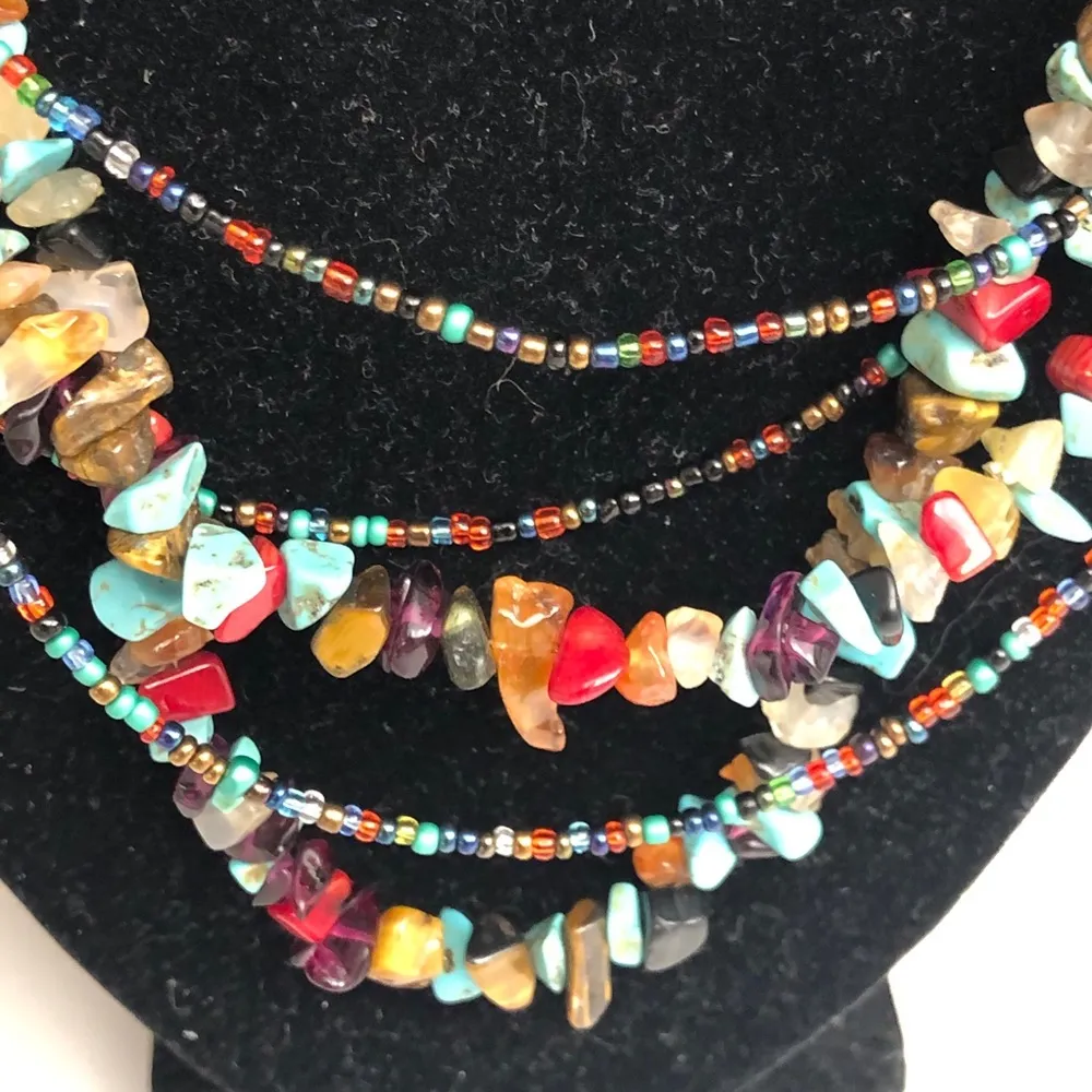 Navajo Multi Stone Chips Necklace Blue - Image 3