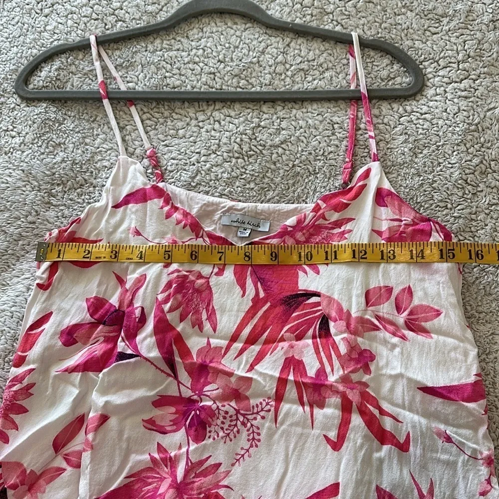 White Birch Women's M Tropical Floral Cami Tank White Pink Red Coastal Preppy - Image 8