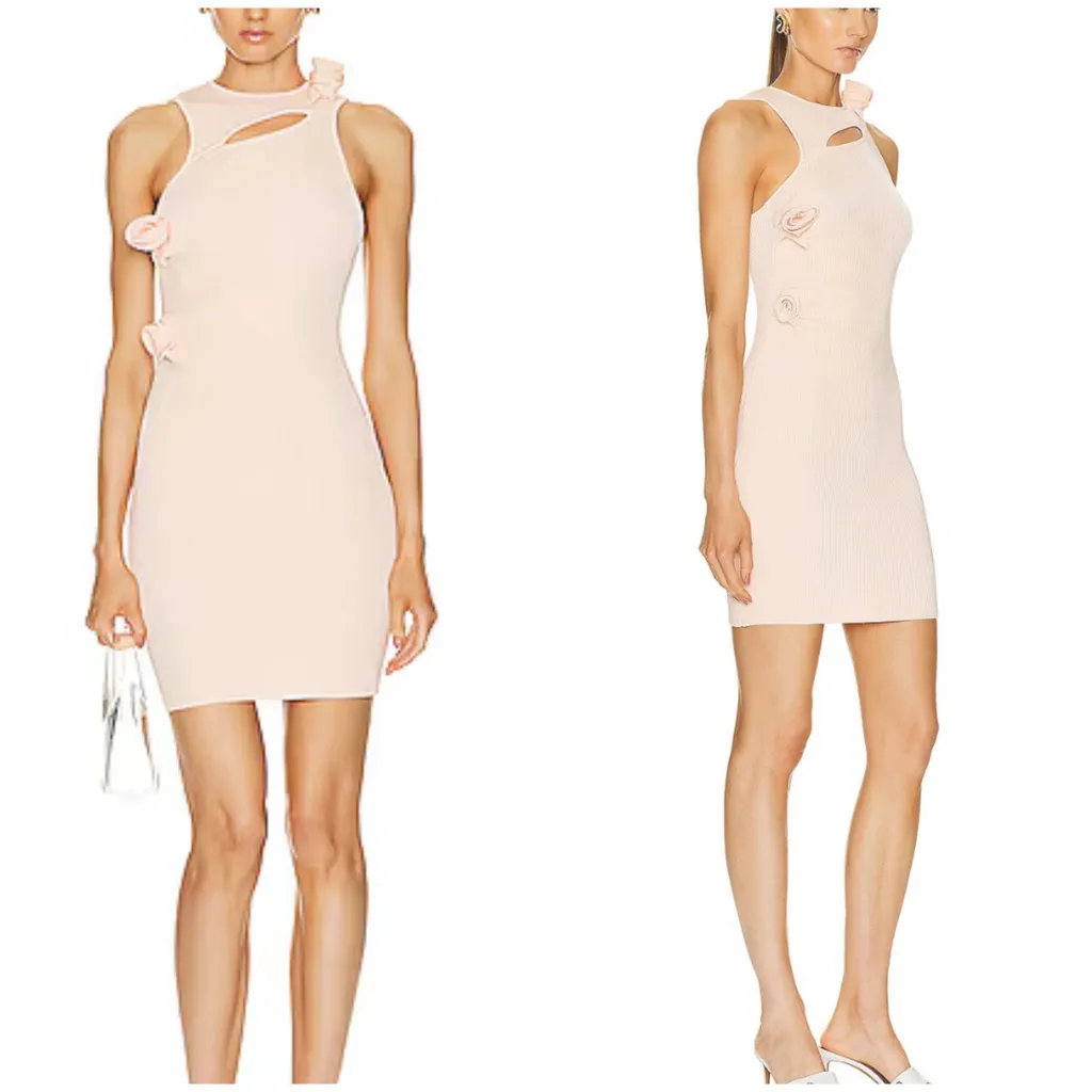 COPERNI Asymmetric Flower Knit Mini Dress in Peach Pink - Image 17