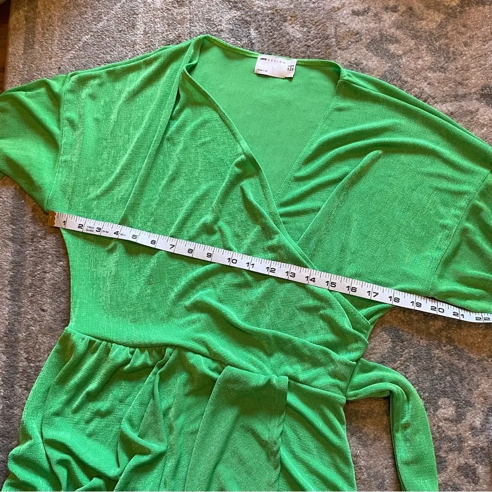 ASOS Vibrant Green Stretch Knit Long Sleeve Wrap Style Mini Dress Size 8 - Image 4