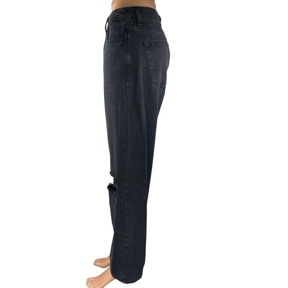 Princess Polly Women's Black Straight High Waist Distressed Denim Jeans Pants 6 - Image 2