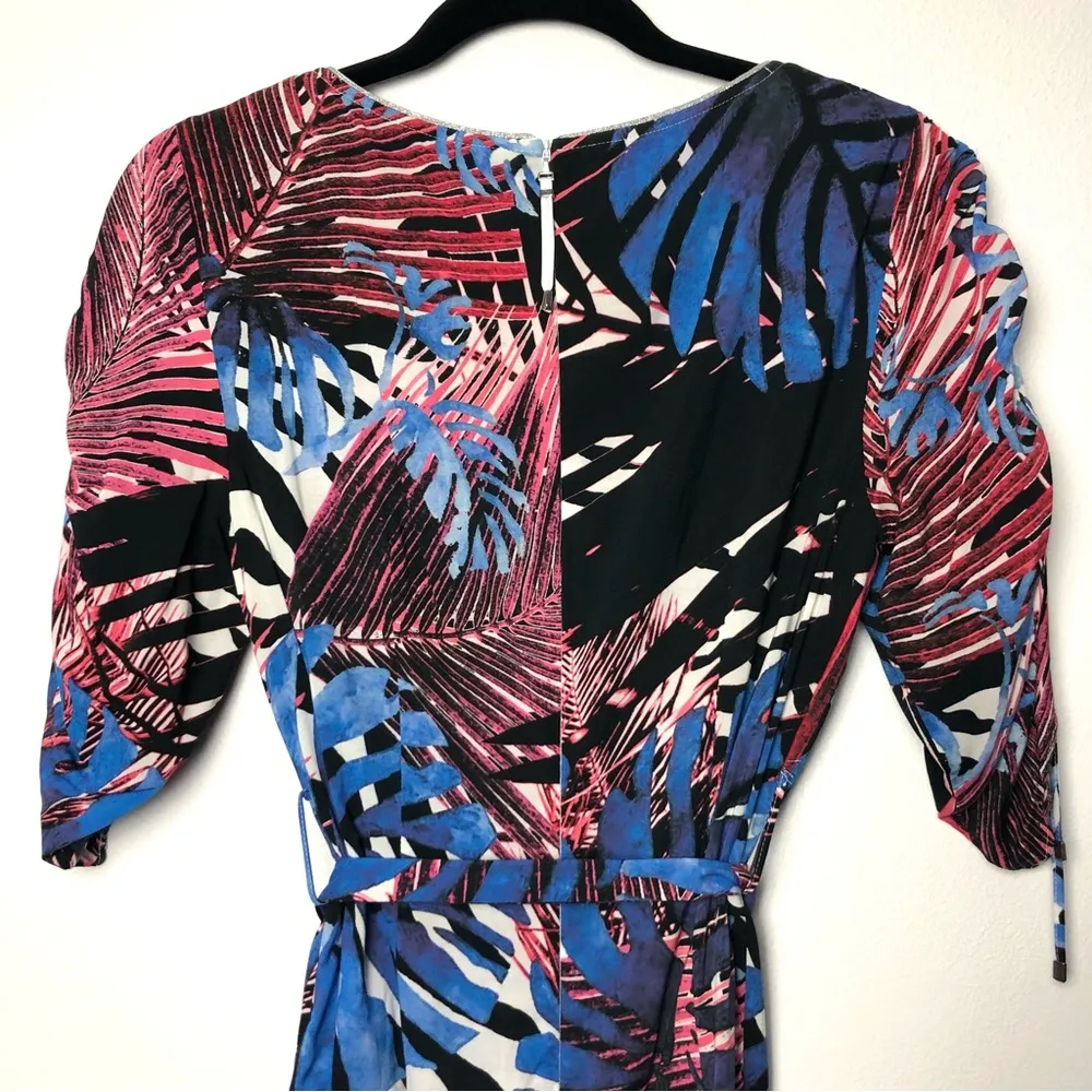 Airfield Tropical Palm Cold Shoulder Dress with Waist Tie Size 6 - Image 8