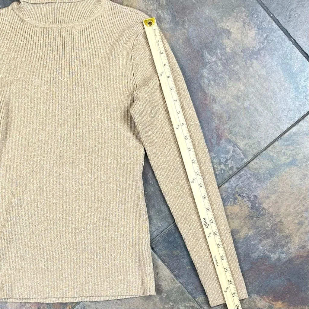 Liz Claiborne Gold Shiny Women's Pullover Sweater Long Sleeve Turtleneck Medium - Image 3