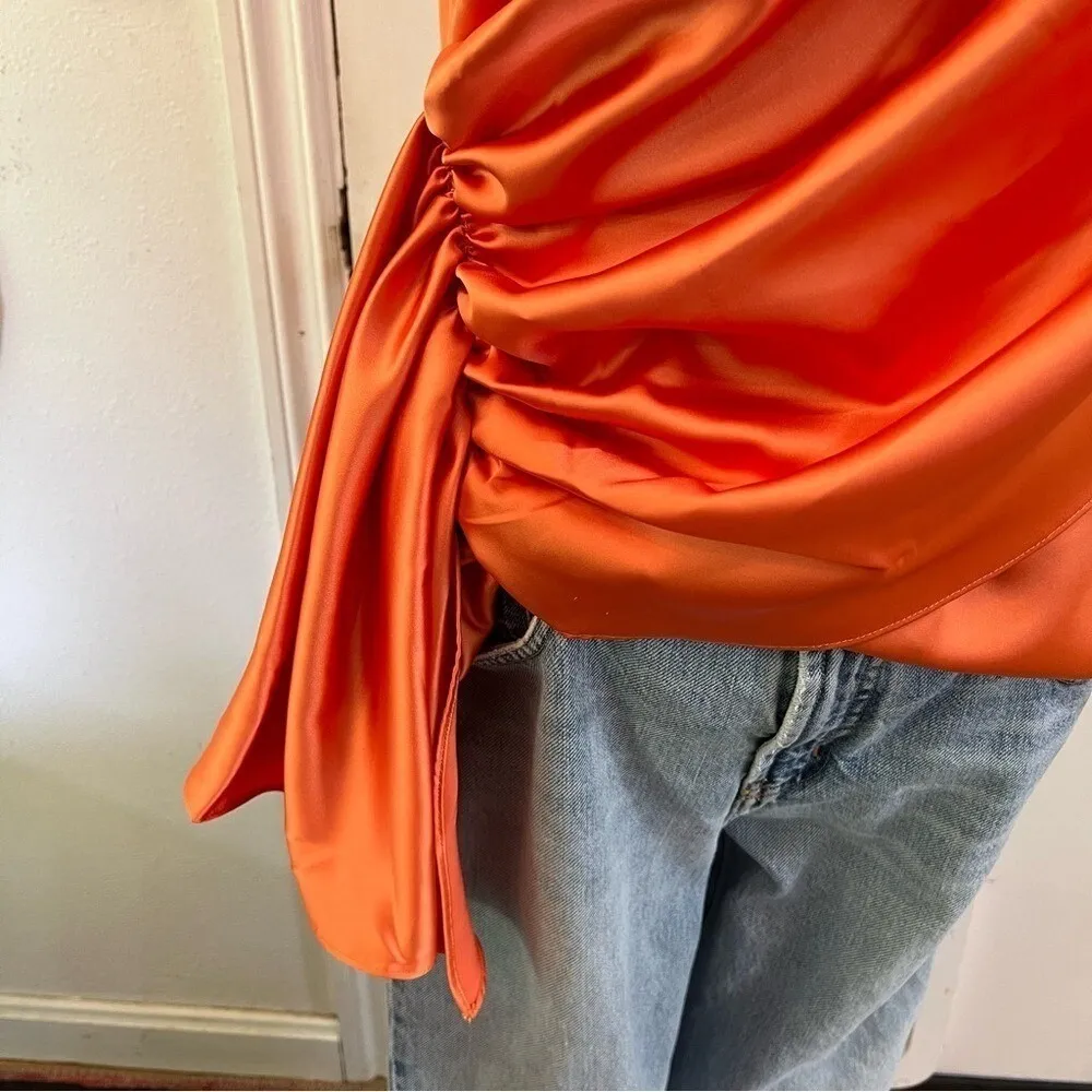 Cliché Draped Satin Slip Top Orange Coral Cowl Neck Cocktail Summer Large - Image 6
