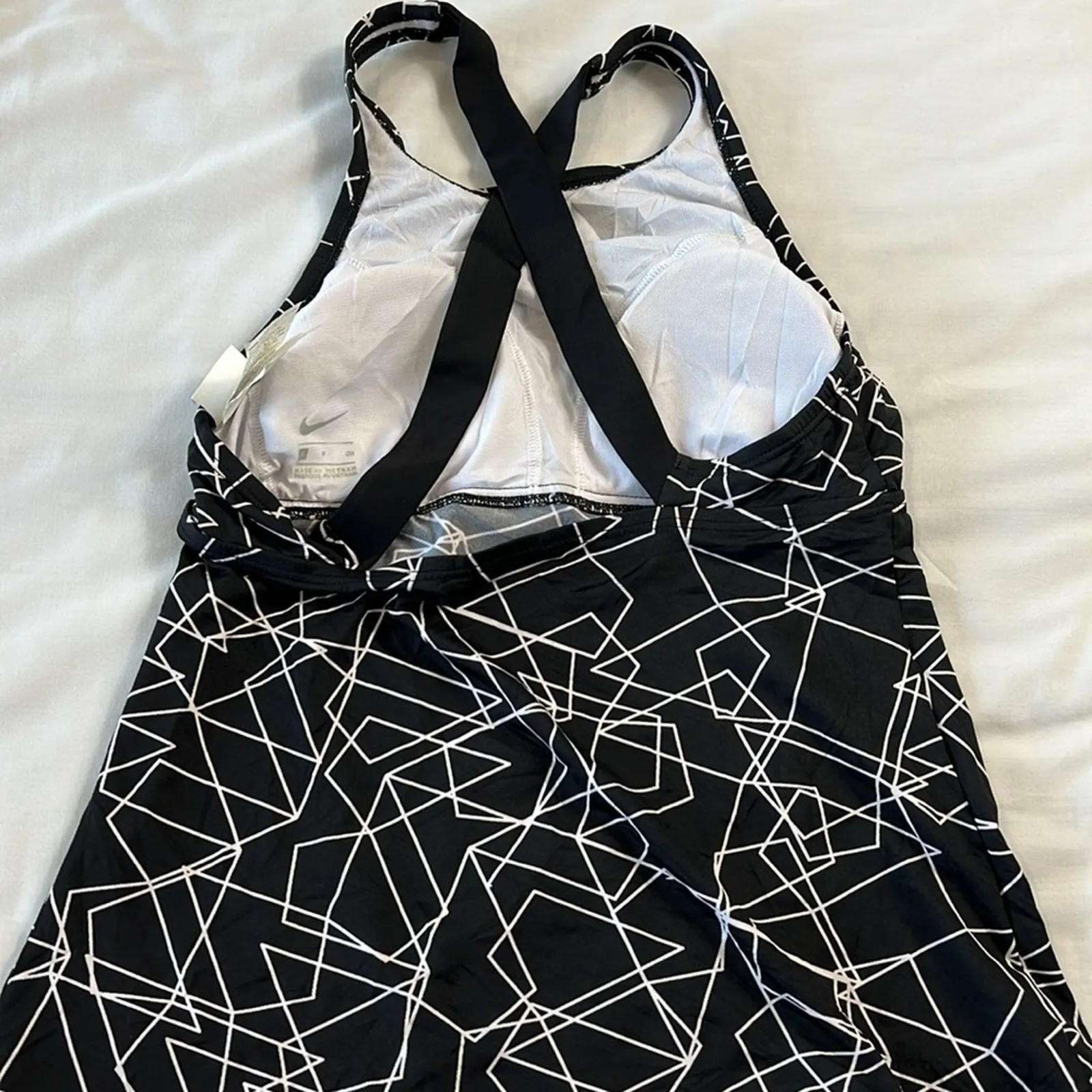 Nike Women's Small Swim Suit Geometric Design Tankini Black Cross Back Top - Image 5