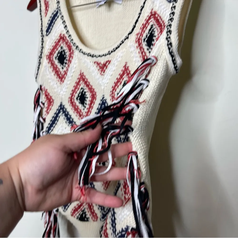 DEREK LAM 10 CROSBY IVORY SLEEVELESS EMBROIDERED SWEATER Vest W/TASSELS M $395 Red Size M - Image 7