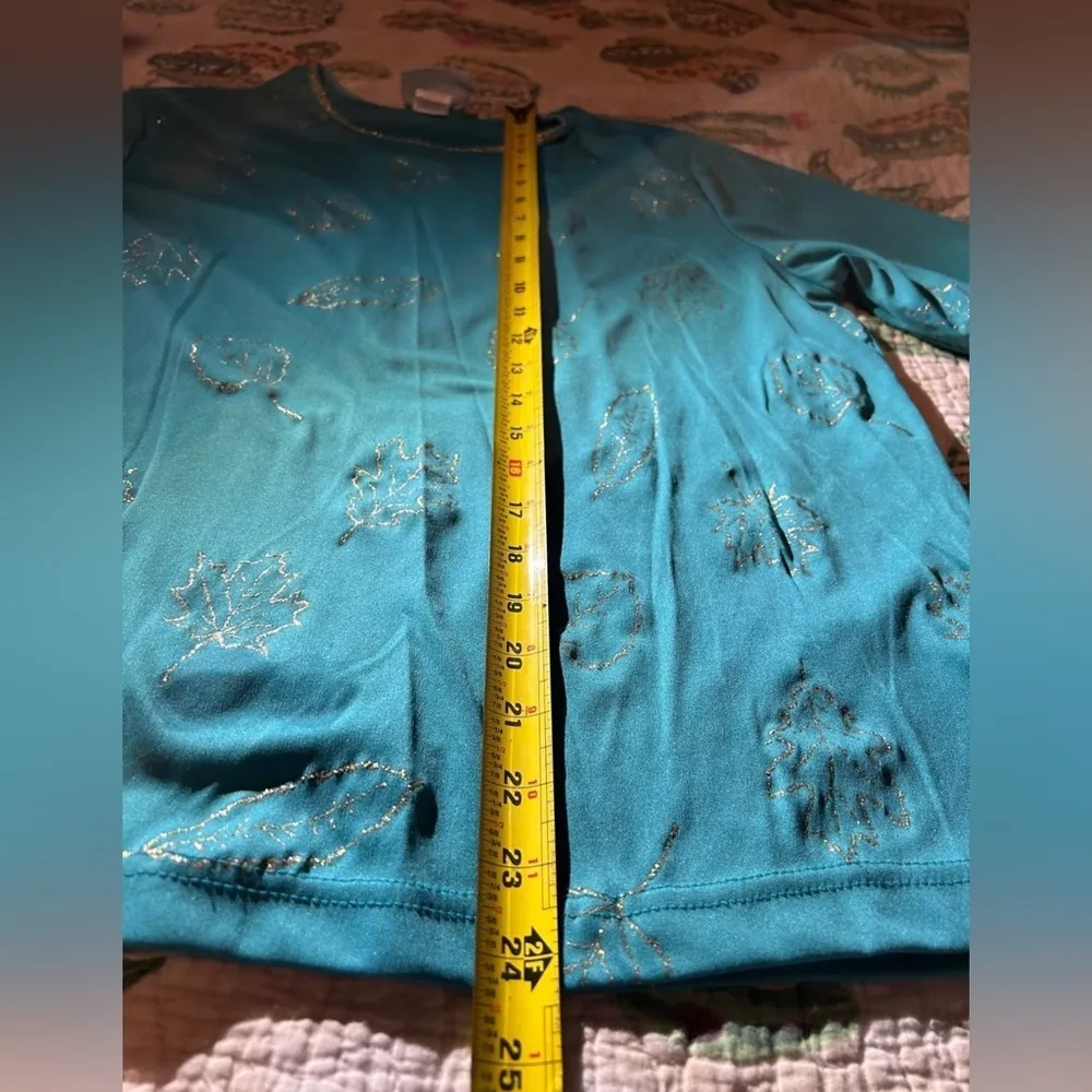 Fall Vintage Blair Teal Longsleeve W/ Gold Leaves Medium - Image 9