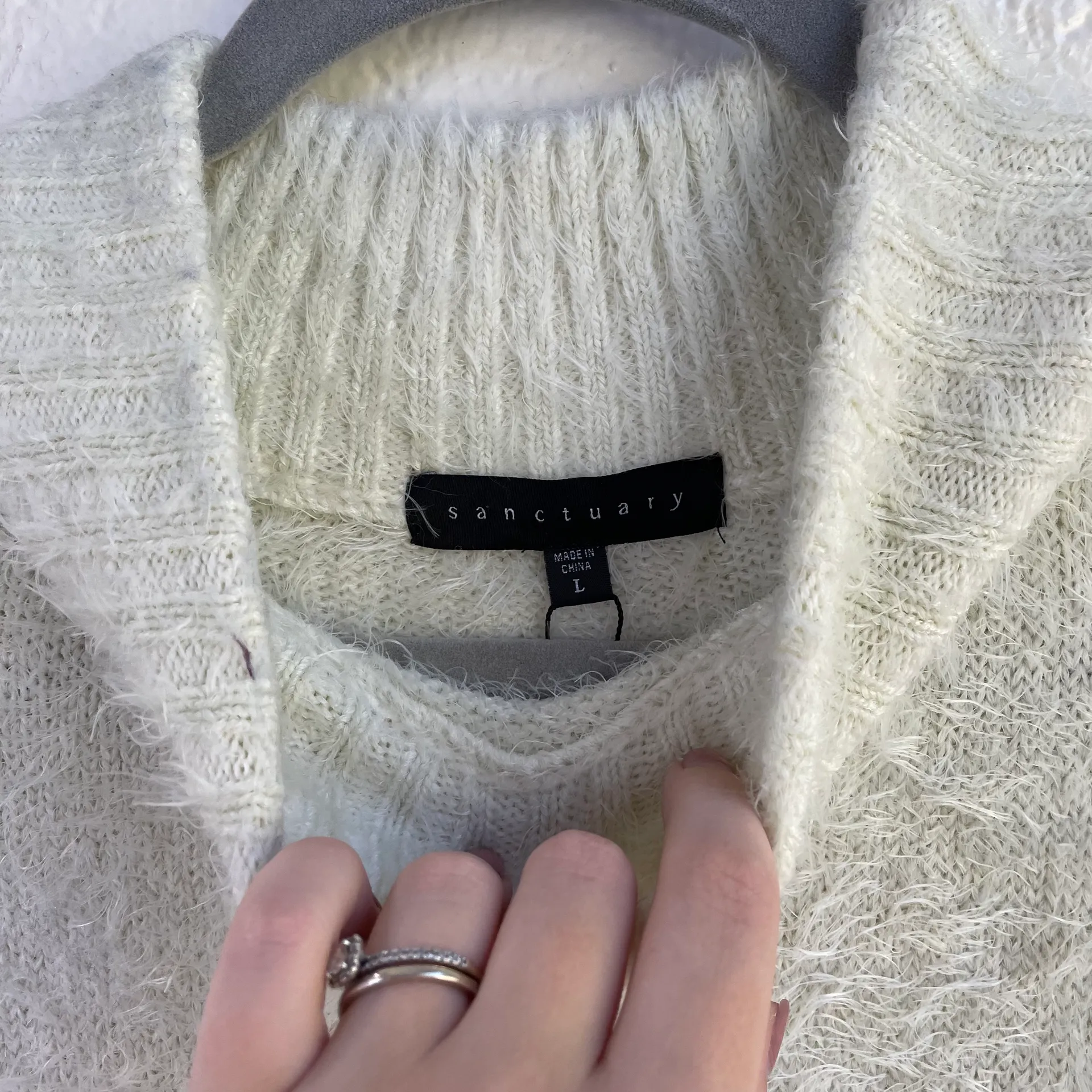 NWT  Anthropologie Striped Fuzzy Cream Black Sweater Large Mock Neck - Image 6