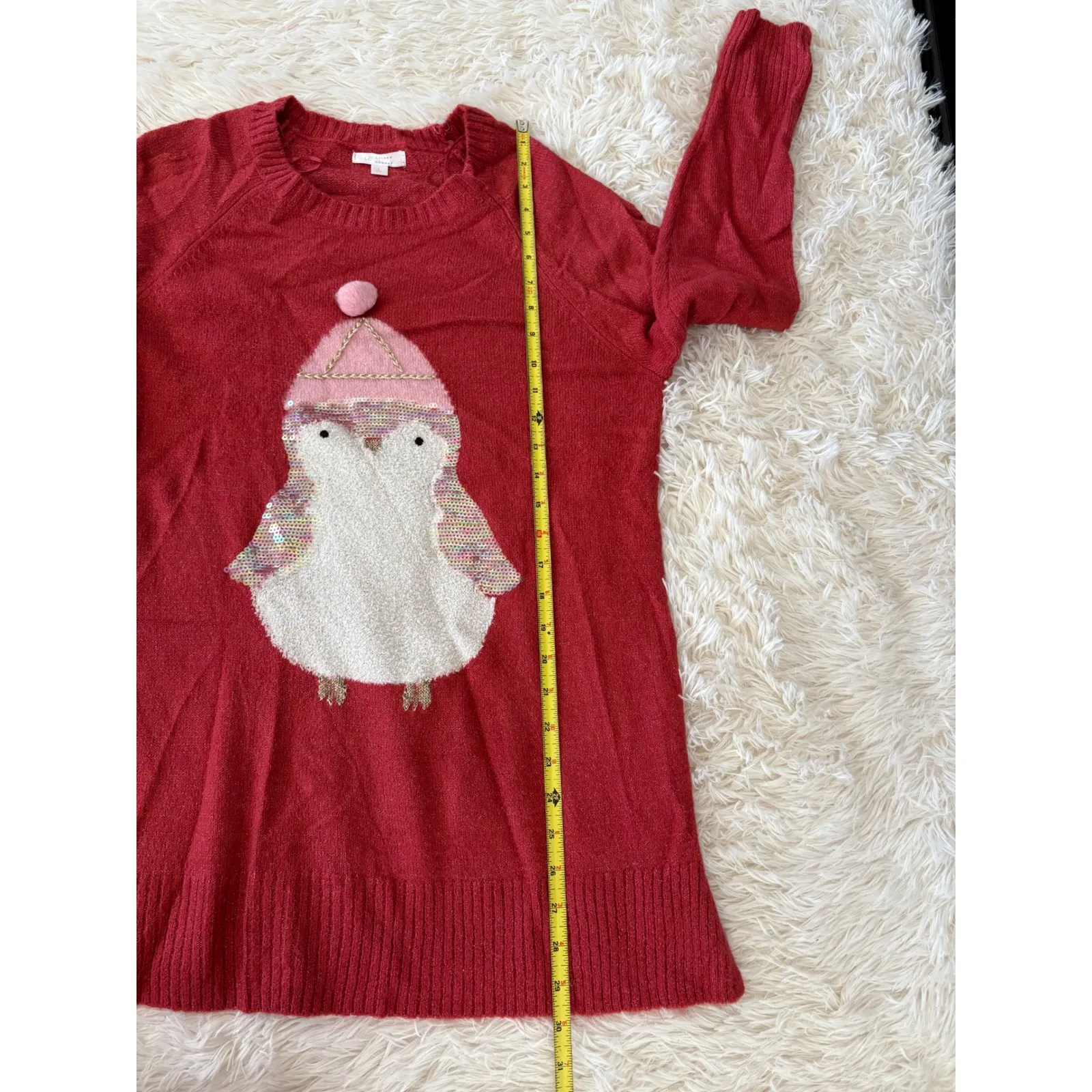 LC Lauren Conrad Womens L Red Penguin Christmas Oversized ‎ Sweater Holiday - Image 6