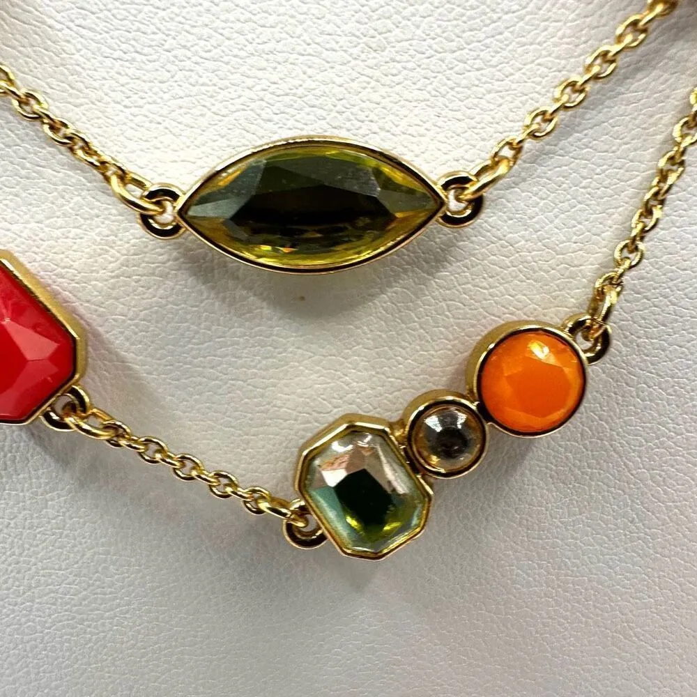 Kate Spade gold tone long rhinestone neon station necklace - Image 5