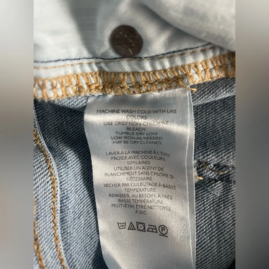 We The Free Shayla Bootcut Jeans Light Blue Wash Double Button Raw Hem - Image 7