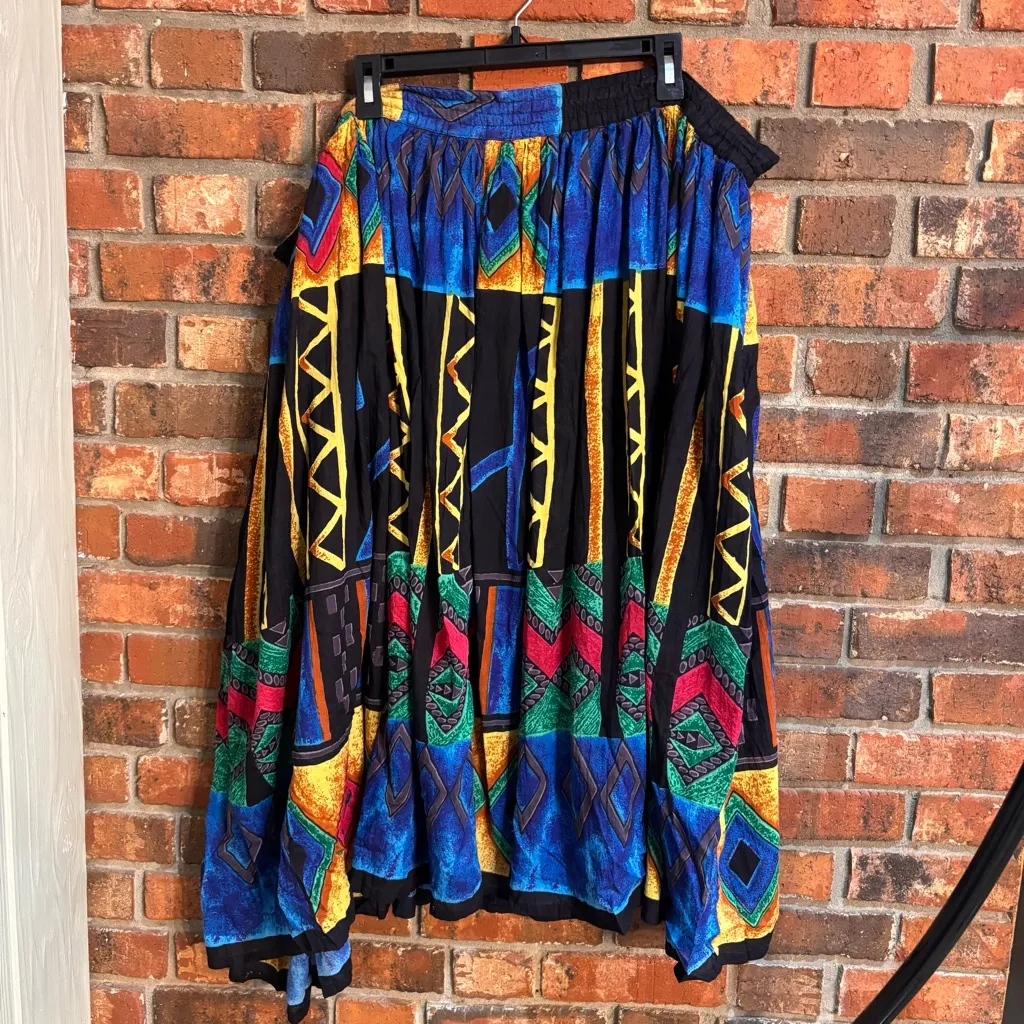 Le Mieux studio womens vintage abstract printed maxi skirt blue OS Size undefined - Image 5