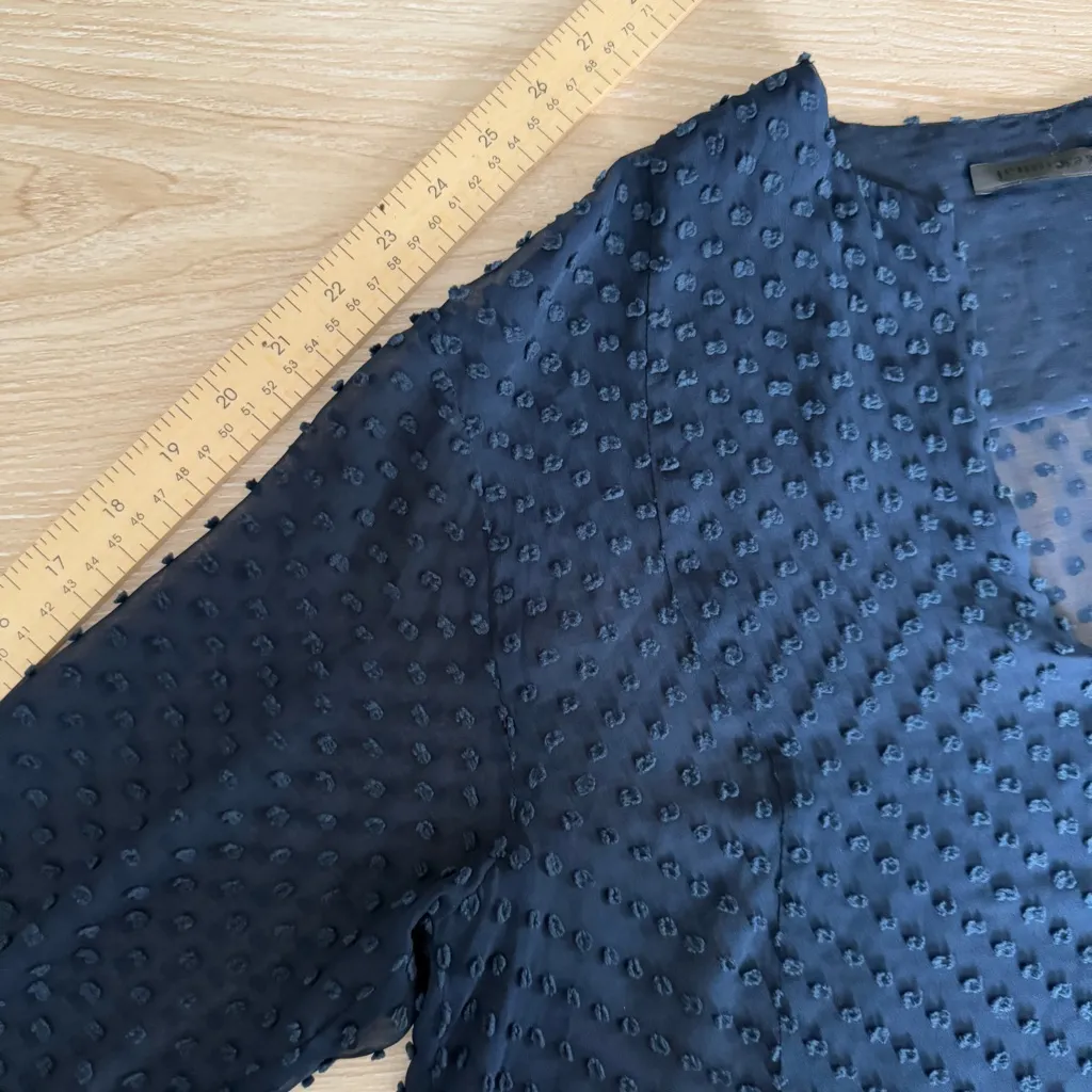 Jenni Kayne Small Silk Tunic Blouse Long Sleeve V Neck Sheer Textured Navy - Image 8