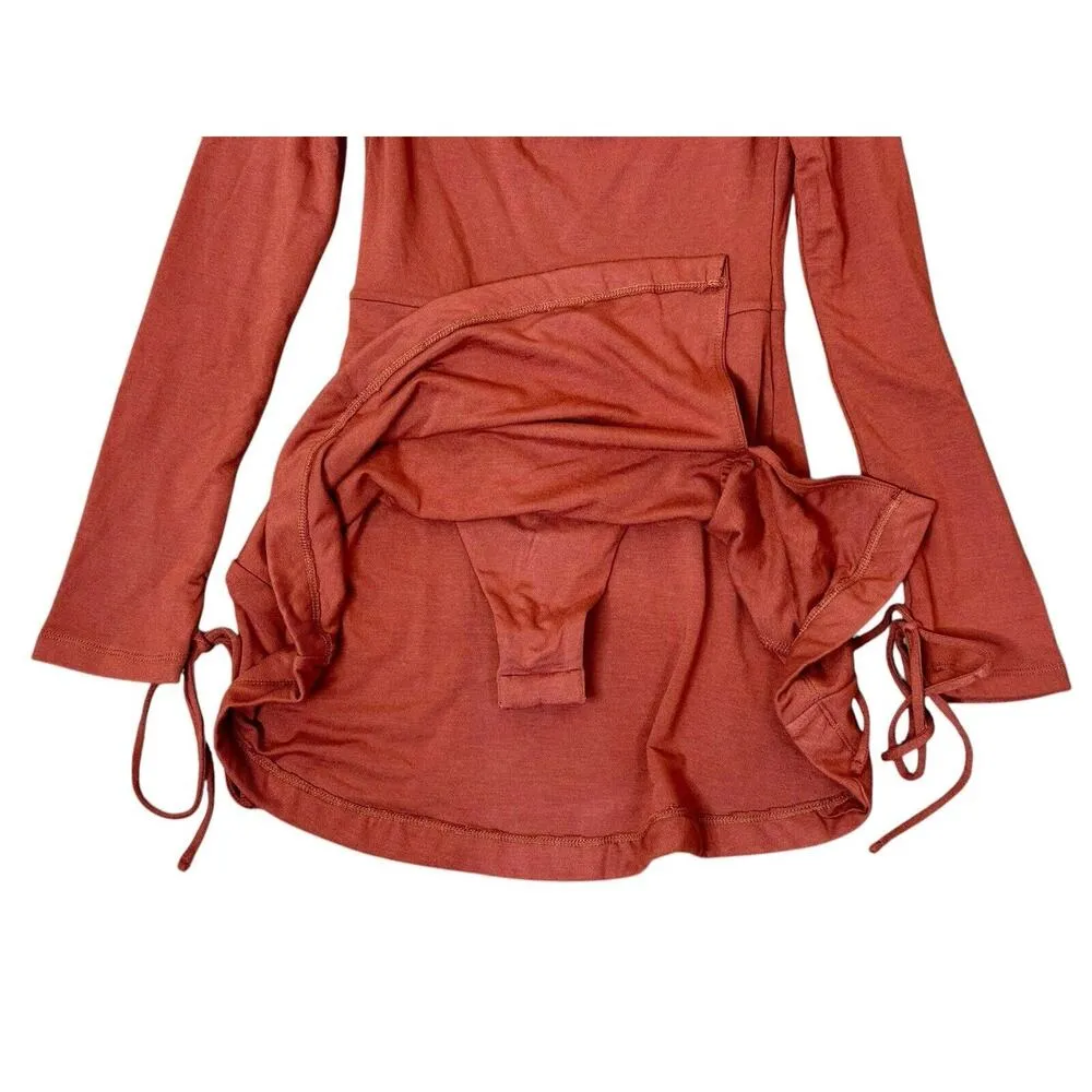 OH POLLY AMRYN Long Sleeve A-Line Mini Dress in Brick Sexy Inner Bodysuit Sz 2 - Image 10