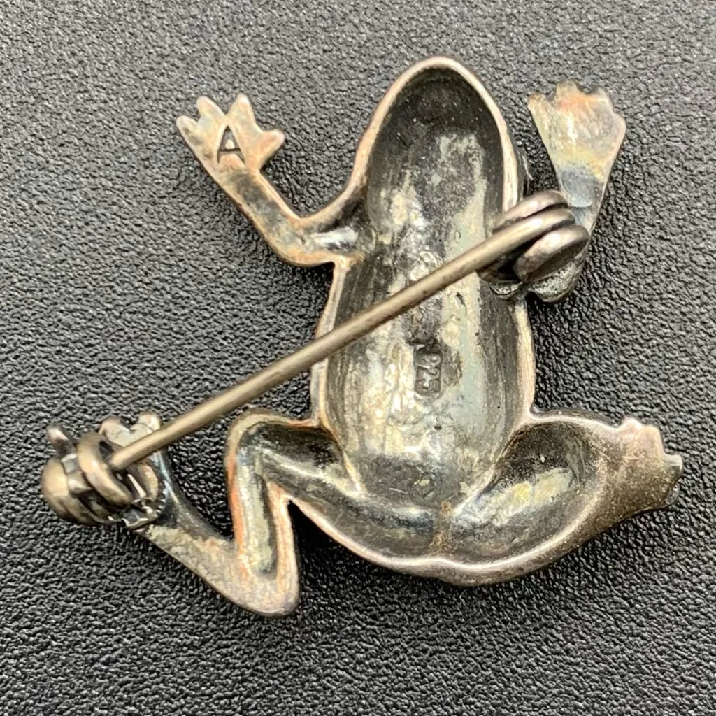 VTG Marcasite Stering Silver Frog Toad Pin Brooch 925 1” - Image 7