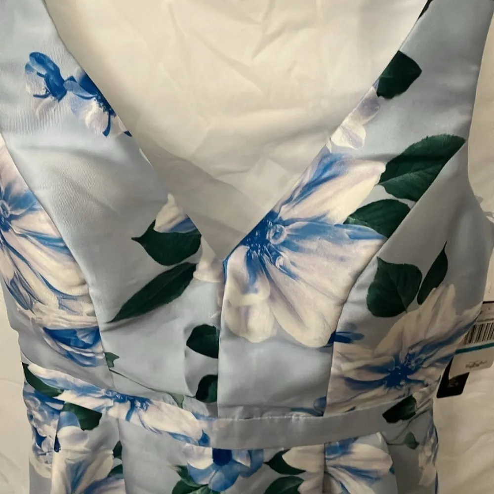 Sequin Hearts: Blue/White Flower Dress- Open Back with zipper back- tulle hem- 9 - Image 7