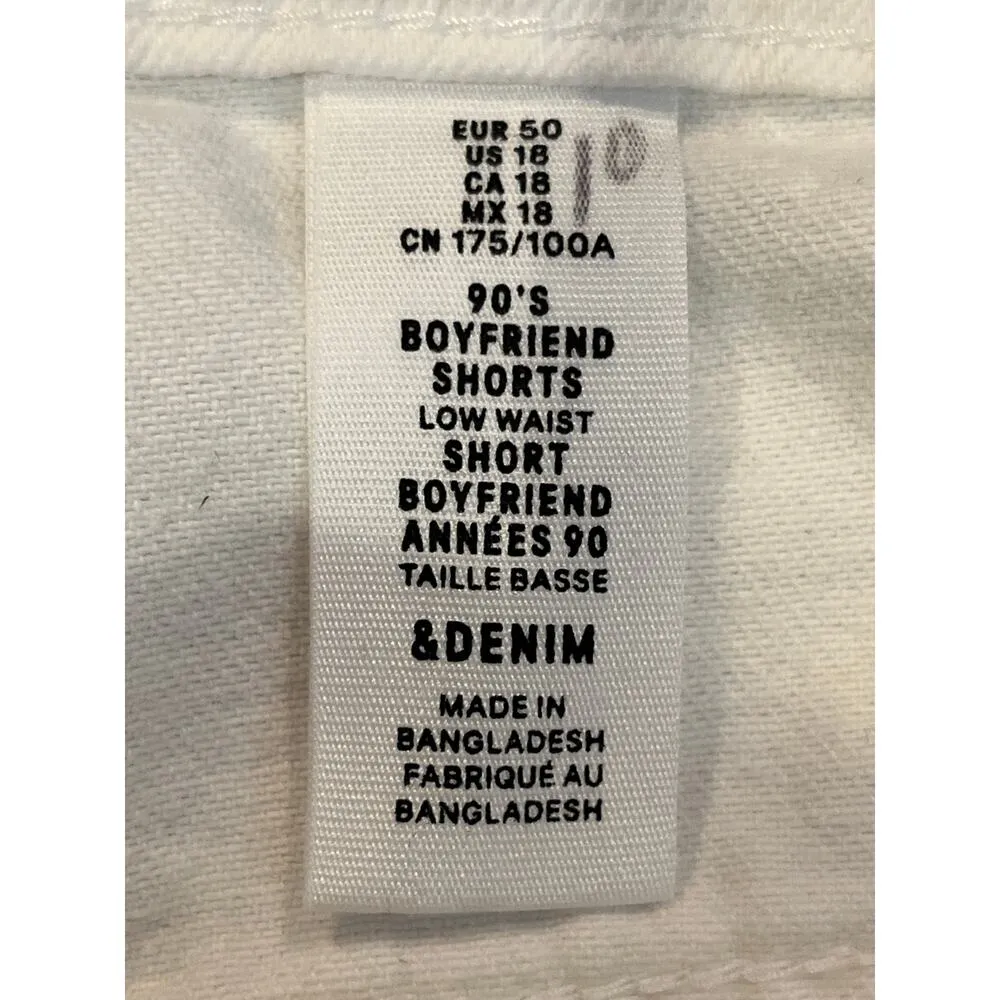 & Denim H&M NEW White 90s Boyfriend Shorts Low Waist Plus Size 18 Loose Fit - Image 7
