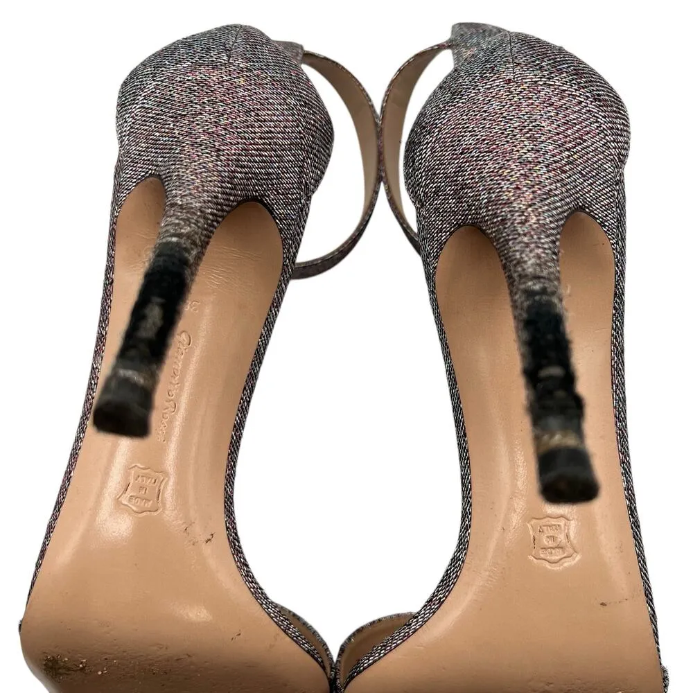 Gianvito Rossi Lurex Fabric Portofino Glitter Metallic Heels Multicolor Size 6 - Image 9