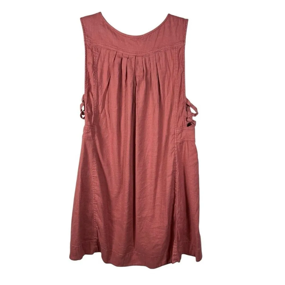 FREE‎ PEOPLE Moonshine Mini Dress Pink Linen Blend Hippie Boho Pockets Women’s M - Image 2