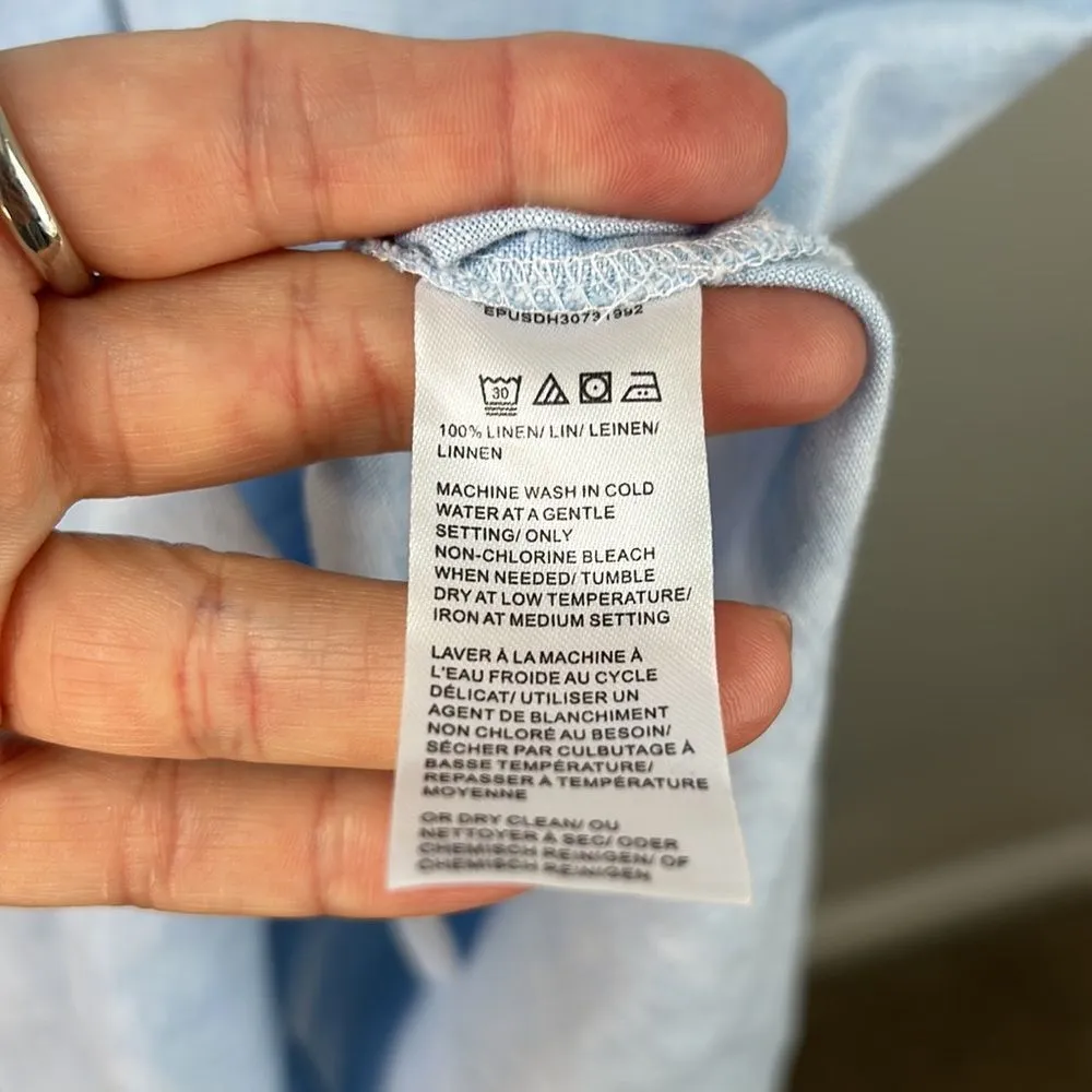 PURE NAVY Pocket Detail 100% Linen Chambray Button Front Shirt Midi Dress - Image 7