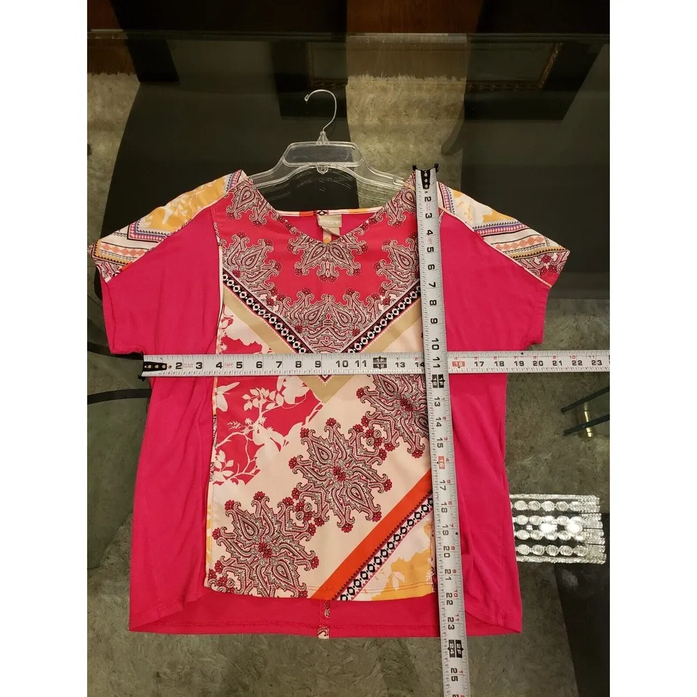 Chico's Multicolor Floral Rayon V-Neck Short Sleeve Top Blouse Petite 1 (Medium) - Image 10