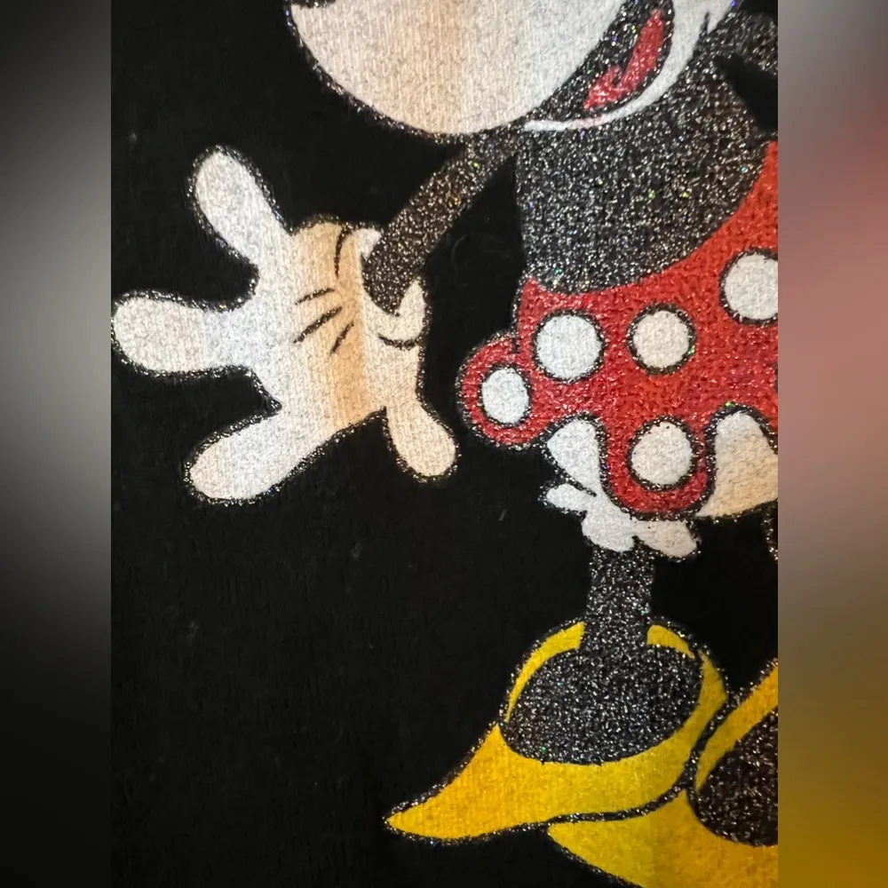 Walt Disney World Minnie Mouse Black Tee Women’s Vintage T-Shirt Sparkly Glitter - Image 8