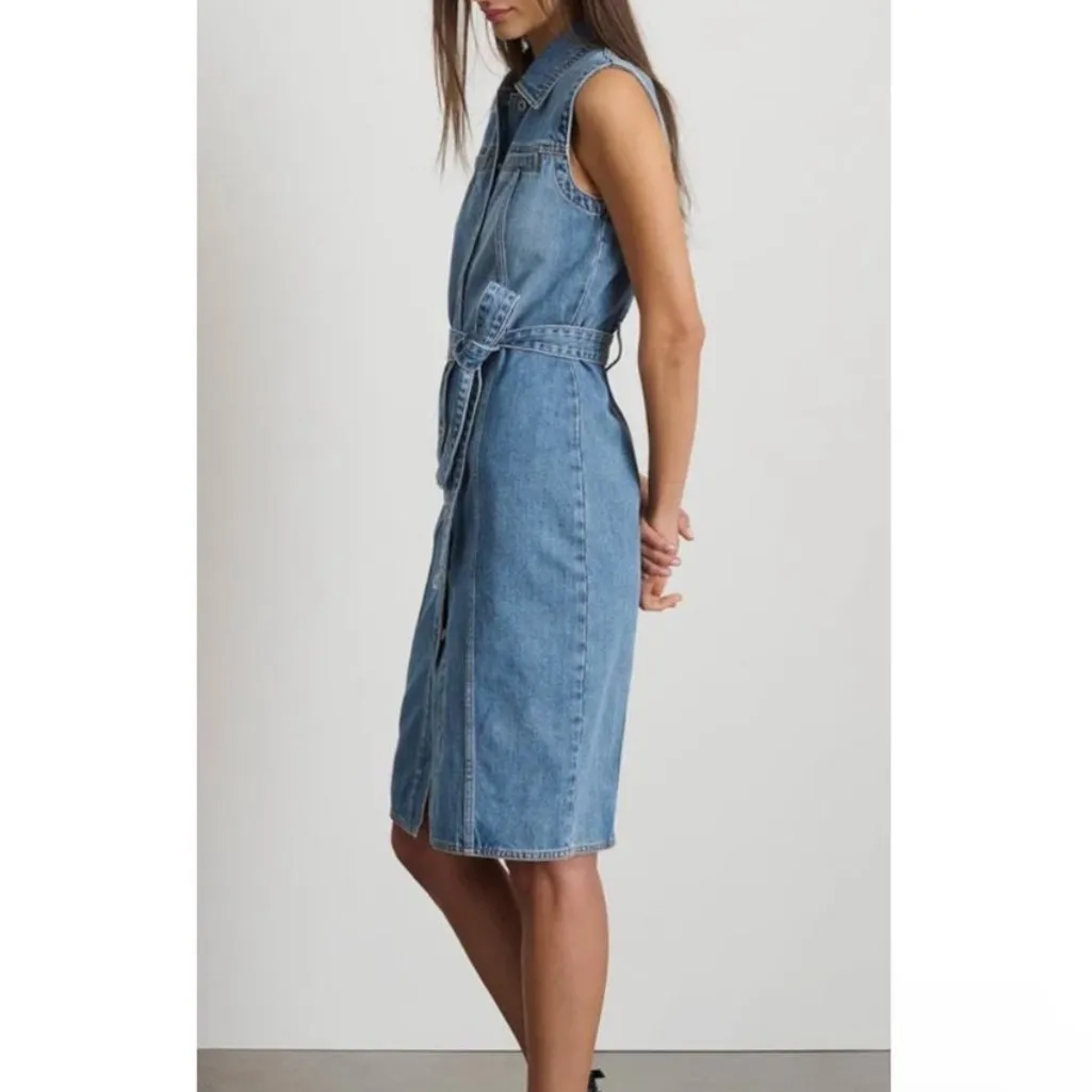 Alex Mill Medium NWOT Adeline Dress Denim Tie Belt Western Country Modest Blue - Image 6