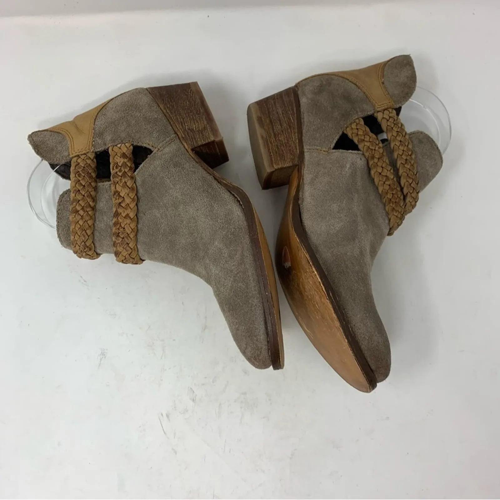 Rebels Calista Grey Suede Tan Braided Woven Detail Western Ankle Bootie Boot 7 Gray - Image 5