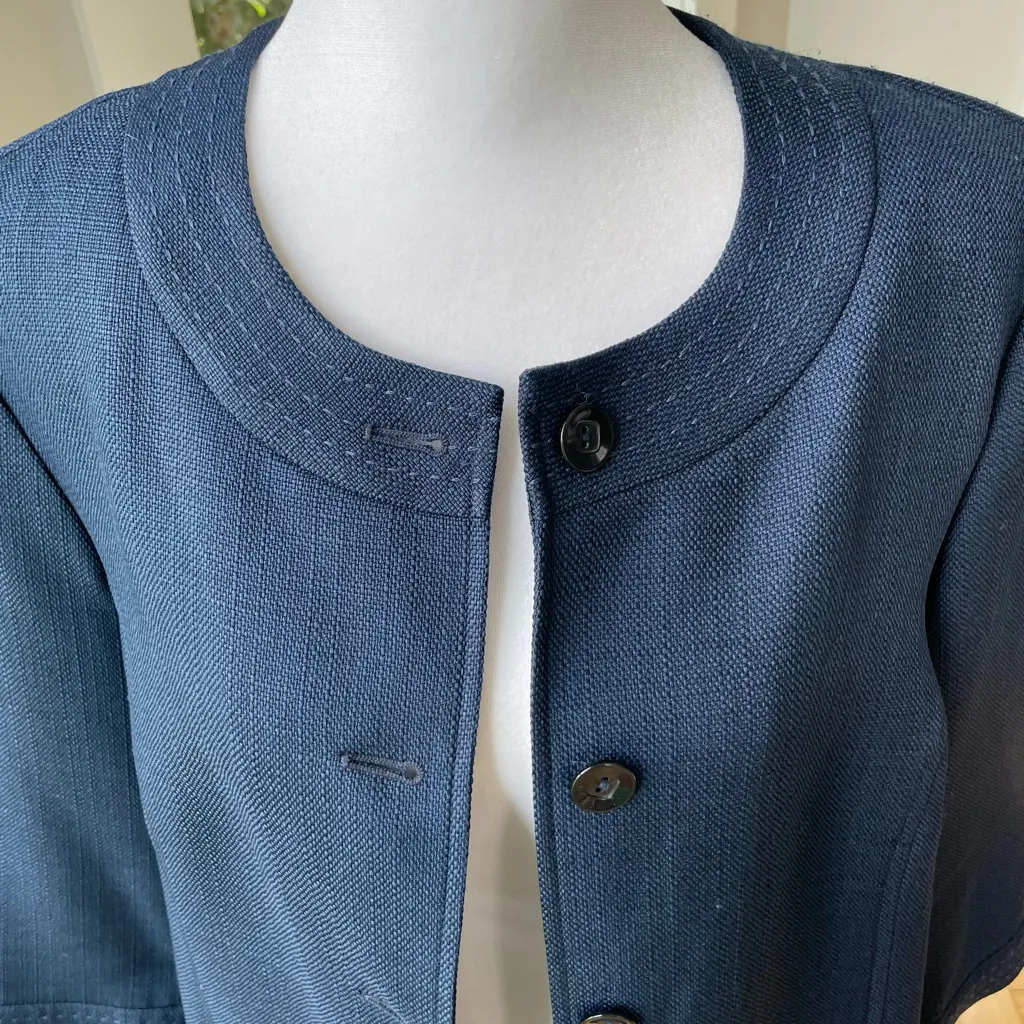 Vintage Alfred Dunner Minimalist Navy Blue Woven Swing Jacket Contrast Stitch - Image 6