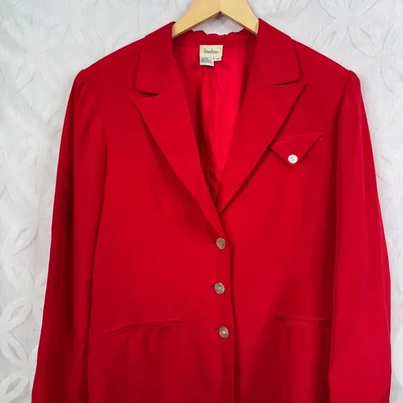 Vintage 80s Neiman Marcus Red Silk Blazer Jacket Women's Size 10 Single Breasted - Image 10